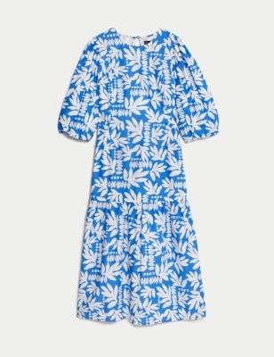 Pure Cotton Printed Midi Tiered Dress