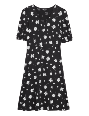 

Womens M&S Collection Jersey Floral Knee Length Skater Dress - Black Mix, Black Mix