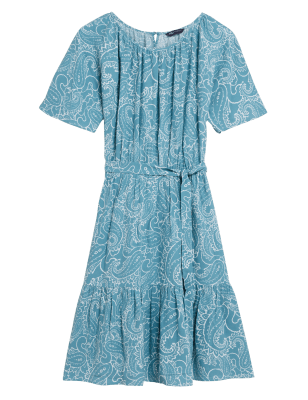 

M&S Collection Minivestido en capas paisley con cuello redondo y cinturónWomens - Blue Mix, Blue Mix