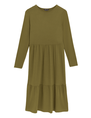 

Womens M&S Collection Jersey Round Neck Midi Tiered Dress - Moss, Moss