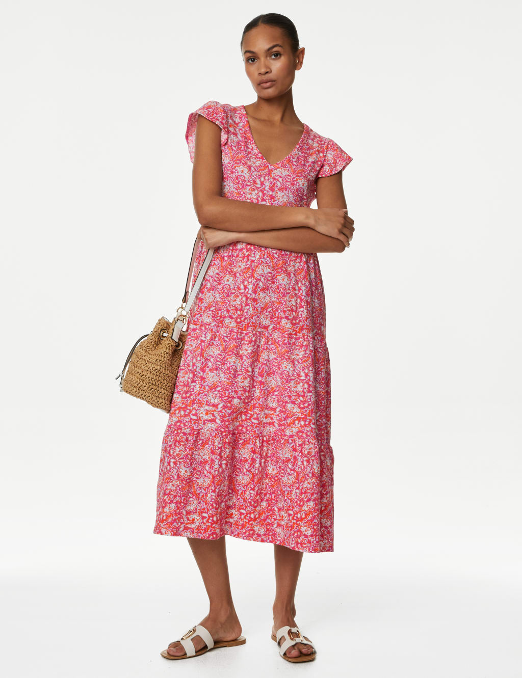 Pure Cotton Jersey Printed Midi Tiered Dress image 1
