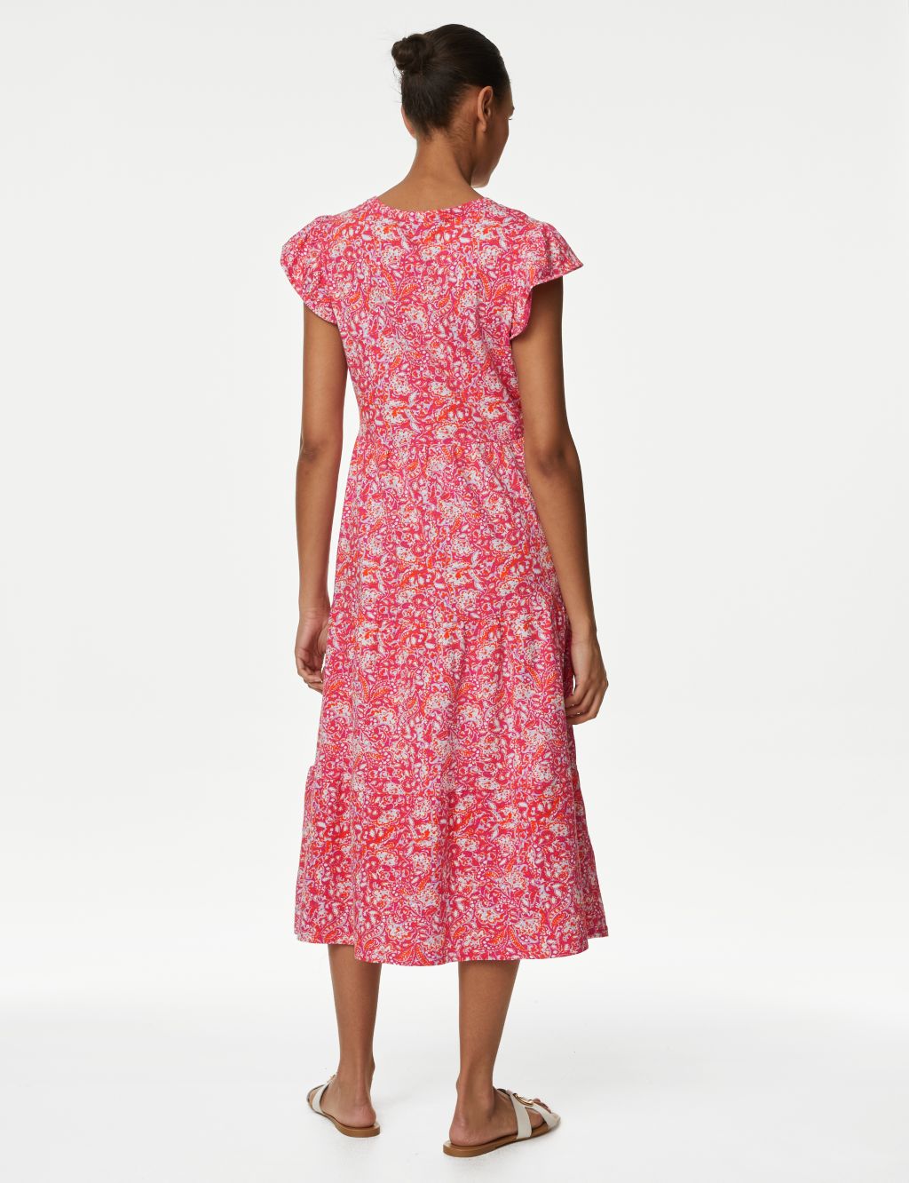 Pure Cotton Jersey Printed Midi Tiered Dress image 3