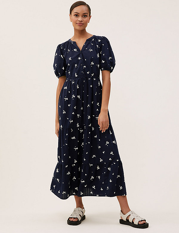 Pure Cotton Printed Midaxi Tiered Dress - BH