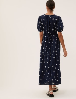 Pure Cotton Printed Midaxi Tiered Dress