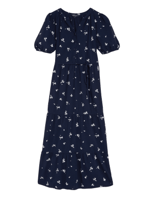 

M&S Collection Vestido maxi a media pierna en capas 100% algodón estampadoWomens - Navy Mix, Navy Mix
