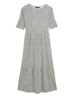 

Womens M&S Collection Jersey Floral Midi Tiered Dress - Khaki Mix, Khaki Mix