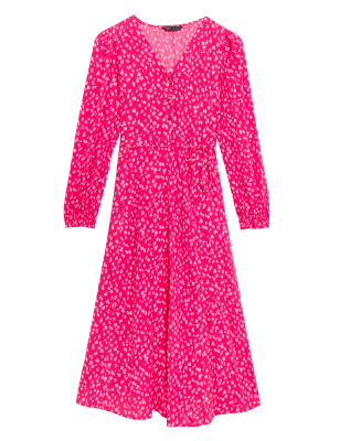 

Womens M&S Collection Spot Print V-Neck Midi Waisted Dress - Pink Mix, Pink Mix