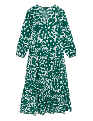 

Womens M&S Collection Gemustertes Midaxi-Stufenkleid aus reiner Baumwolle - Green Mix, Green Mix