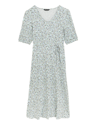 

M&S Collection Vestido de tarde de punto a media pierna floral de escote en picoWomens - Ivory Mix, Ivory Mix