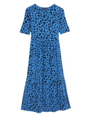 

Womens M&S Collection Animal Print Tiered Midi Dress - Navy Mix, Navy Mix