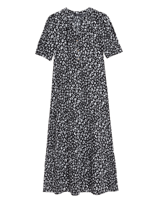 

M&S Collection Vestido fruncido a media pierna con estampado animalWomens - Black Mix, Black Mix
