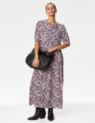 

M&S Collection Vestido en capas a media pierna estampado con cuello redondoWomens - Pink Mix, Pink Mix