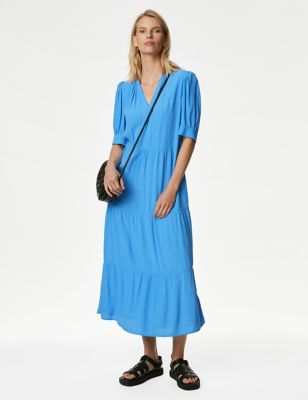 V-Neck Midi Relaxed Tiered Dress