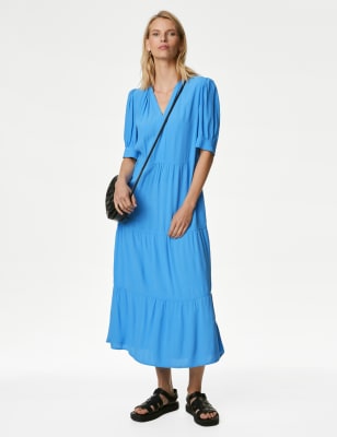 

M&S Collection Vestido informal a media pierna en capas de escote en picoWomens - Blue, Blue