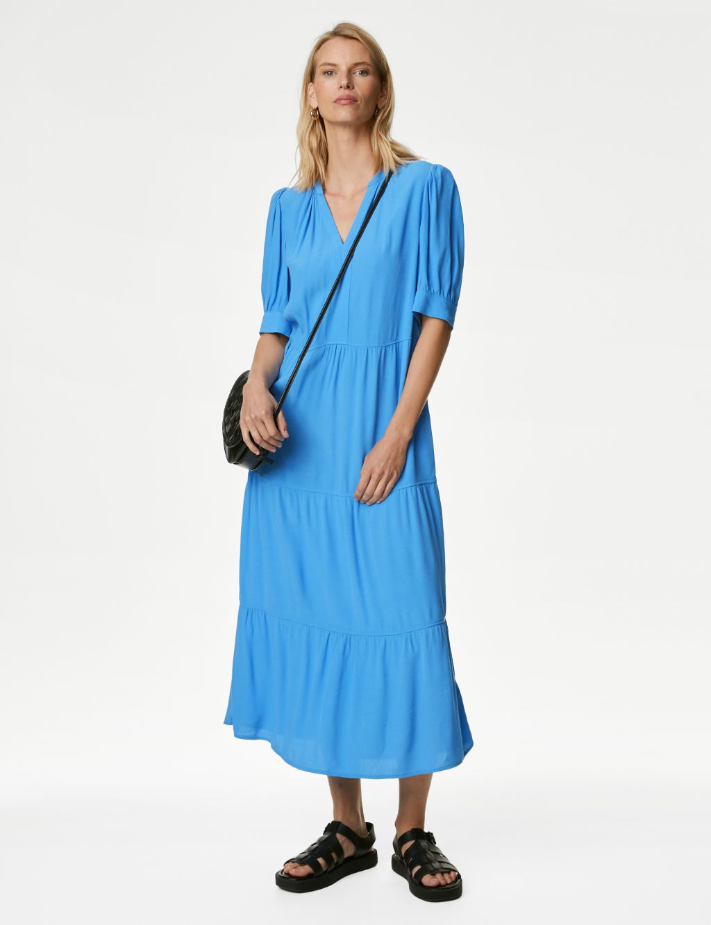 V-Neck Midi Relaxed Tiered Dress image 1