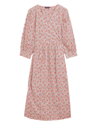 

Womens M&S Collection Pure Cotton Ditsy Floral Midi Relaxed Dress - Pink Mix, Pink Mix