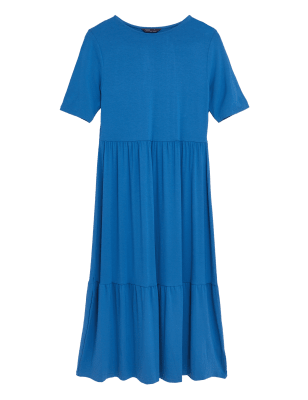 

Womens M&S Collection Midi-Stufenkleid aus Jersey mit kurzen Ärmeln - Blue, Blue