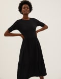 Jersey Short Sleeve Midi Tiered Dress