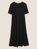 Jersey Short Sleeve Midi Tiered Dress
