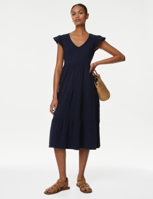 

M&S Collection Vestido en capas a media pierna de punto 100% algodónWomens - Navy, Navy