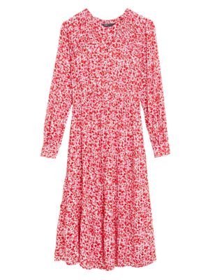 

Womens M&S Collection Ditsy Floral V-Neck Midi Waisted Dress - Red Mix, Red Mix