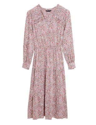

Womens M&S Collection Ditsy Floral V-Neck Midi Waisted Dress - Natural Mix, Natural Mix