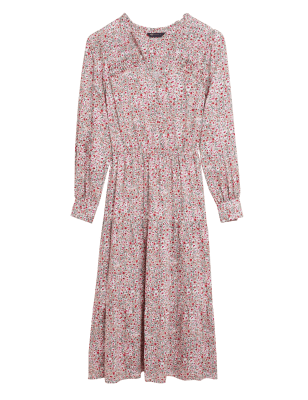 

Womens M&S Collection Ditsy Floral V-Neck Midi Waisted Dress - Natural Mix, Natural Mix