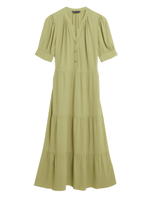 

M&S Collection Vestido en capas a media pierna de manga corta de escote en picoWomens - Khaki, Khaki