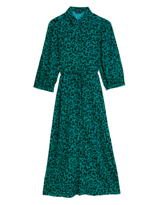 

Womens M&S Collection Midi-Shirtkleid mit Bindegürtel und Tiermuster - Aqua Mix, Aqua Mix