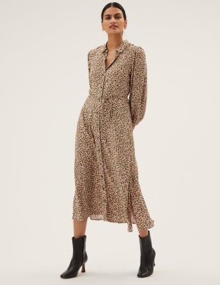 leopard print midi shirt dress