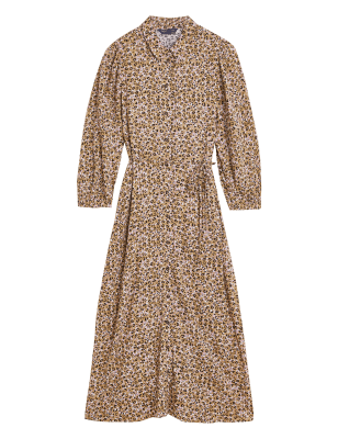 Womens M&S Collection Animal Print Tie Waist Midi Shirt Dress - Brown Mix