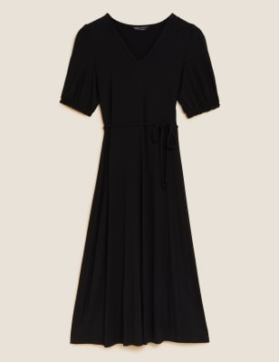 

M&S Collection Vestido de tarde a media pierna de punto de escote en pico con cinturónWomens - Black, Black