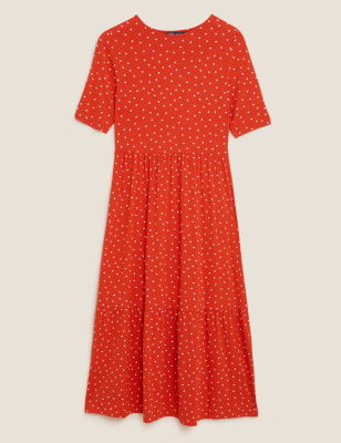 

Womens M&S Collection Polka Dot Midi Tiered Dress - Red Mix, Red Mix