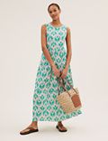 Pure Cotton Printed Midaxi Tiered Dress