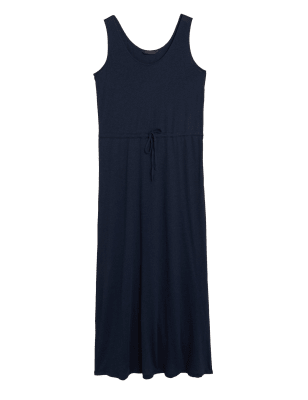 

Womens M&S Collection Linen Rich Jersey Midaxi Waisted Dress - Navy, Navy
