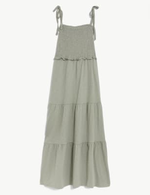 Pure Cotton Jersey Shirred Midi Dress
