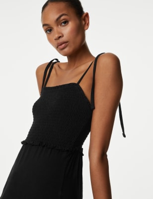 

Womens M&S Collection Pure Cotton Jersey Shirred Midi Dress - Black, Black