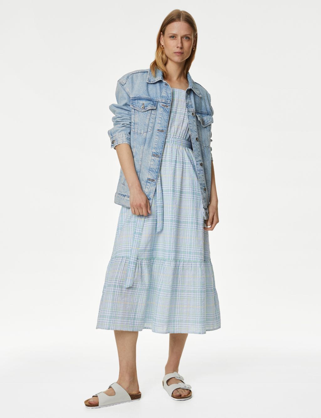 Checked Frill Sleeve Tiered Midi Dress image 3