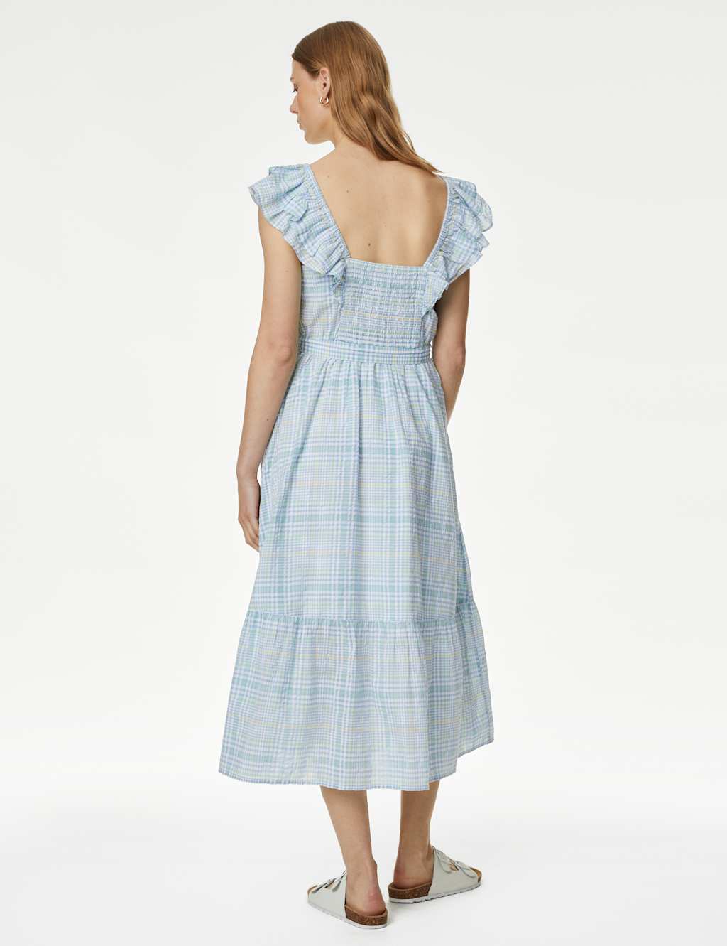 Checked Frill Sleeve Tiered Midi Dress image 4