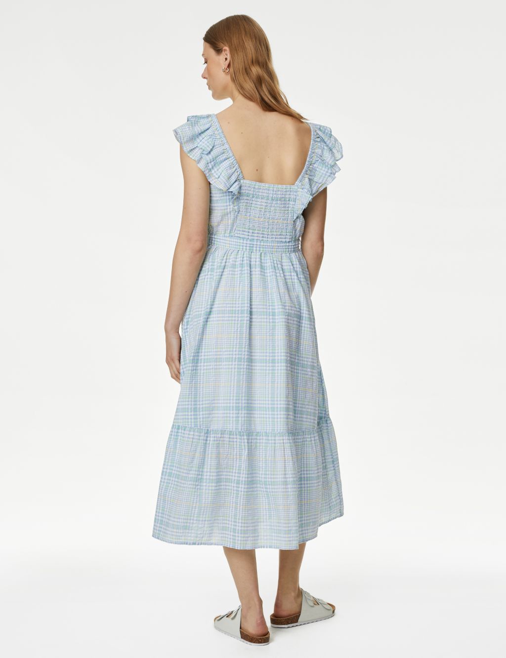 Checked Frill Sleeve Tiered Midi Dress image 4