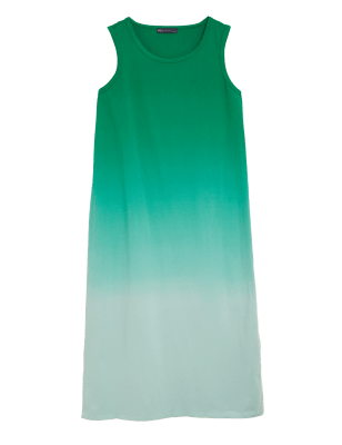 

Womens M&S Collection T-Shirt-Kleid aus reiner Baumwolle in Midilänge mit Batikmuster - Green Mix, Green Mix