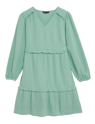 

M&S Collection Minivestido en capas con volantes 100% algodónWomens - Soft Green, Soft Green