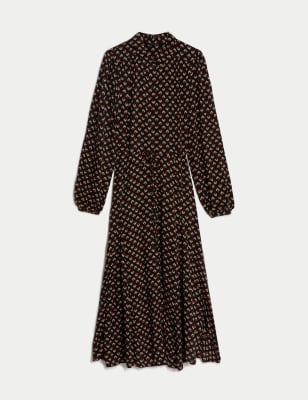 Printed Tie Waist Midi Shirt Dress