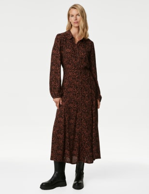 Printed Tie Waist Midi Shirt Dress | M&S US