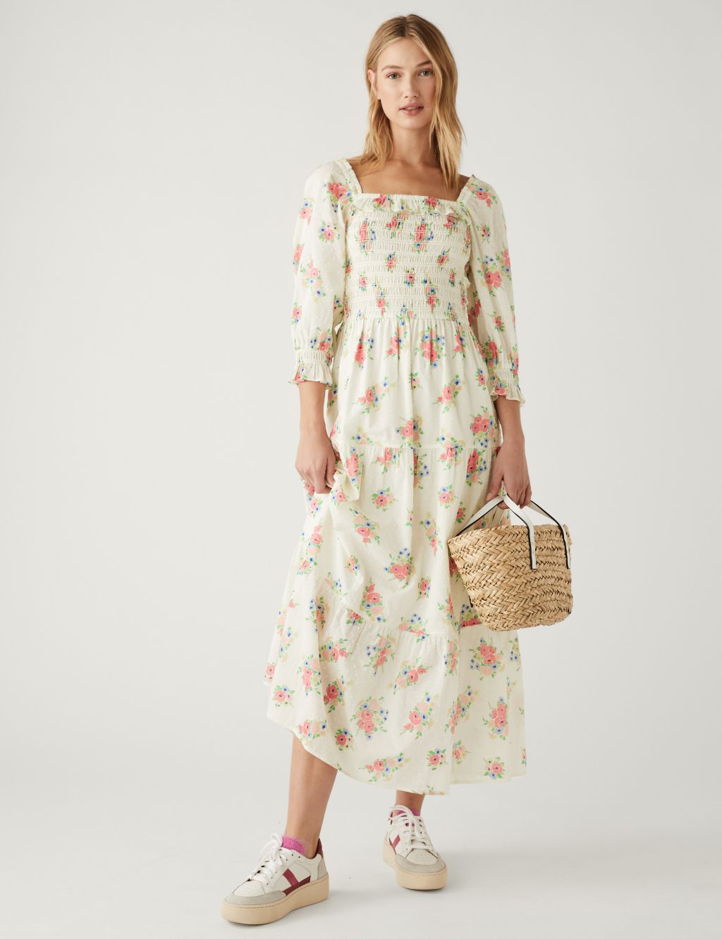 Pure Cotton Printed Shirred Midaxi Dress image 2