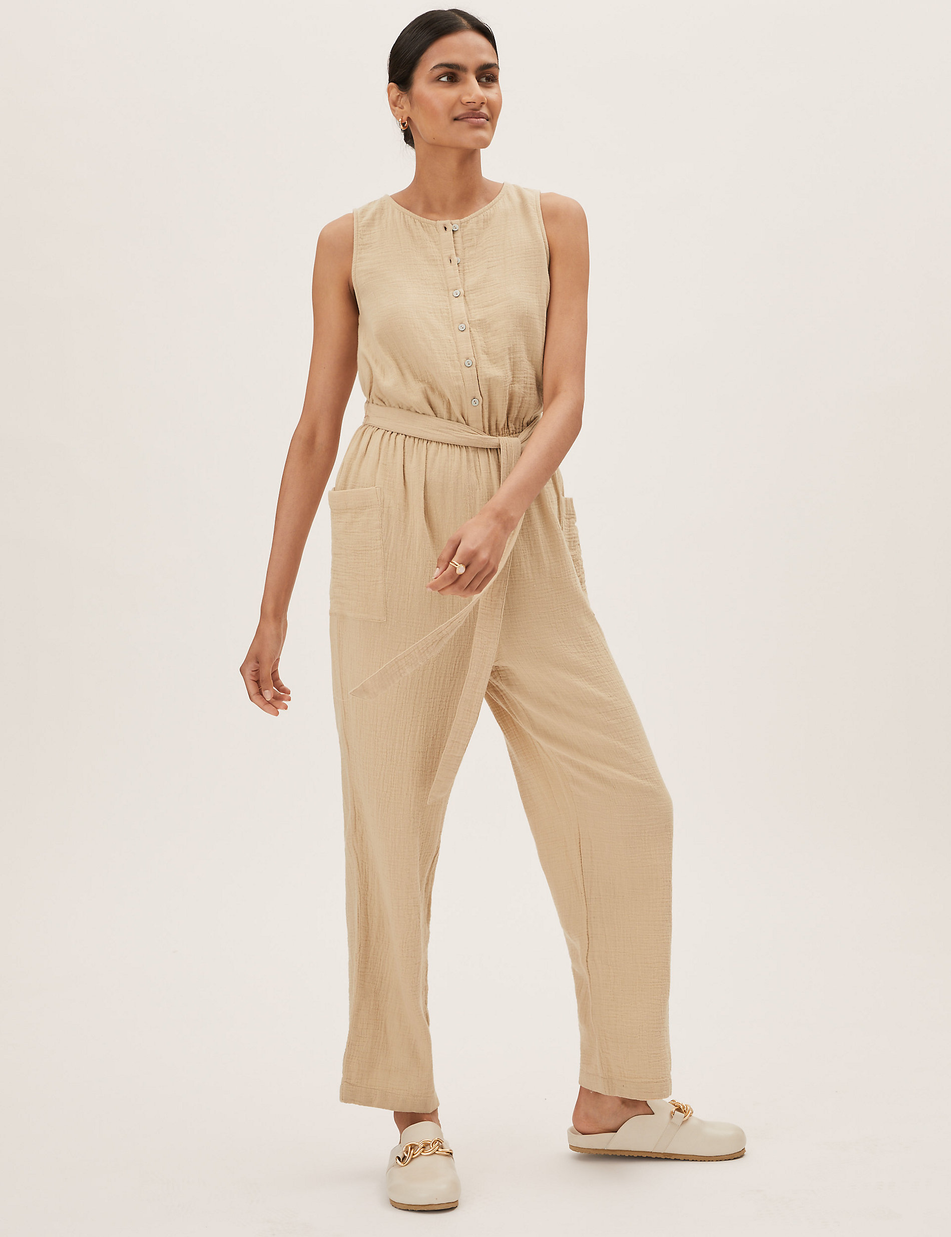 Pure Cotton Belted Utility Jumpsuit