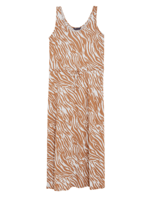 

M&S Collection Vestido maxi a media pierna a la cintura estampado de linoWomens - Natural Mix, Natural Mix