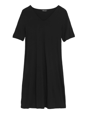 

M&S Collection Vestido holgado de punto por la rodilla de escote en picoWomens - Black, Black