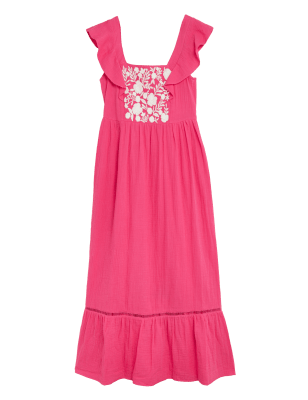 

M&S Collection Vestido columna maxi a media pierna 100% algodón bordadoWomens - Pink, Pink