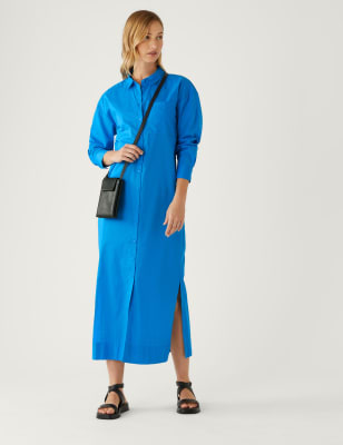 

Womens M&S Collection Midaxi-Hemdkleid aus reiner Baumwolle - Blue, Blue